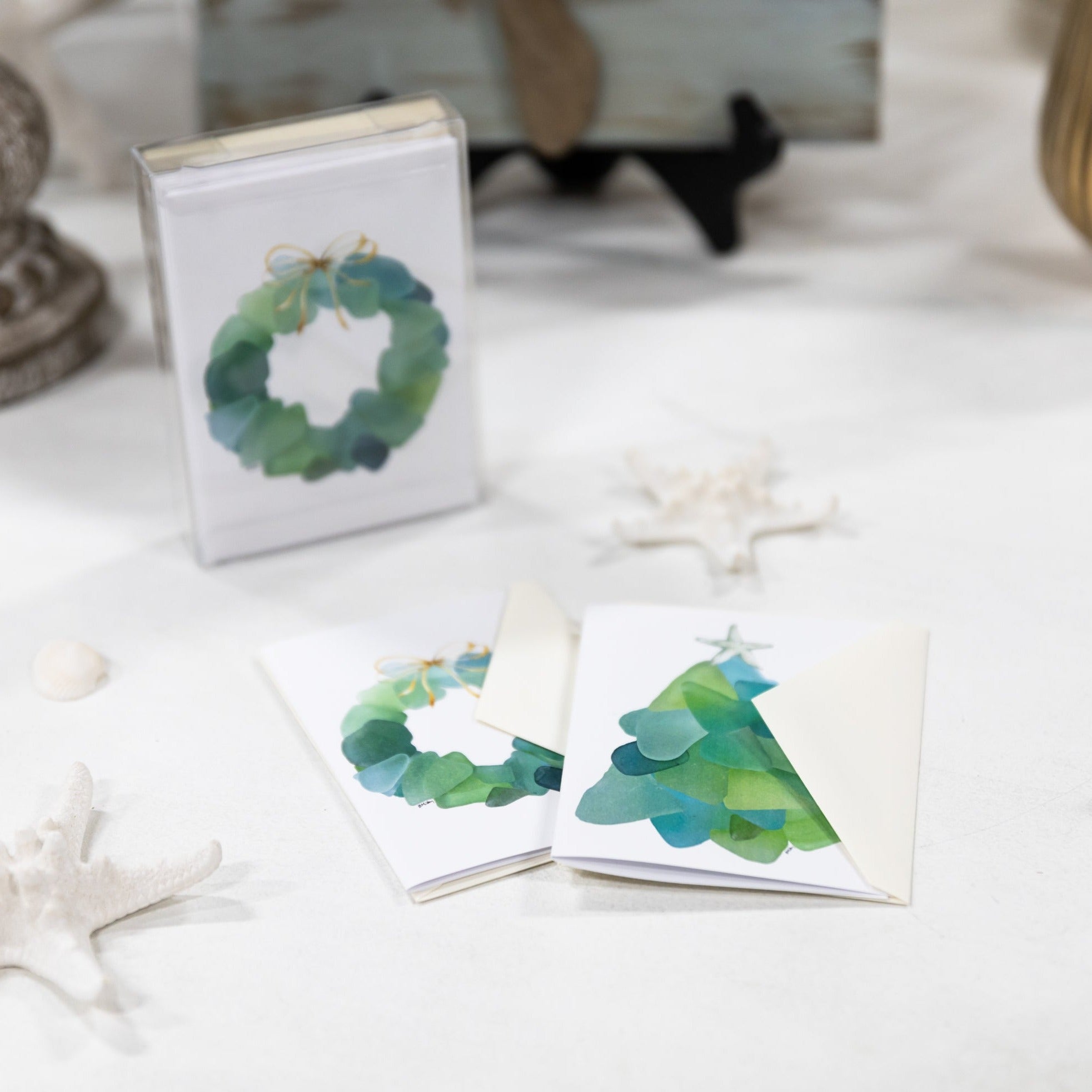 Sea Glass Heart Aqua Mini Note Cards - Coastal Cottage